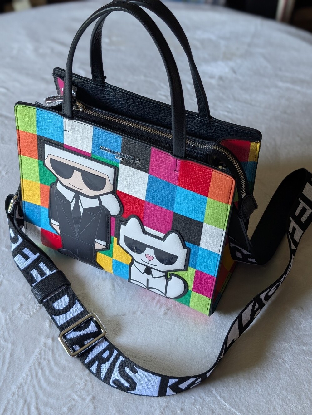 Karl Lagerfeld Maybelle Character Crossbody Bag Bright Color block Squares NWT